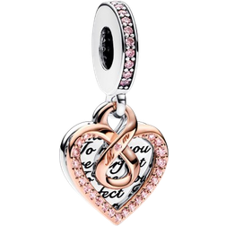 Pandora Two Tone Infinity Heart Double Dangle Charm - Silver/Rose Gold/Pink