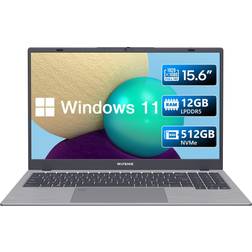 WIPEMIK 12GB LPDDR5 RAM 512GB NVMe SSD Laptop Computer, 4-Core N95 Processor, 15.6 Inch 1080P IPS Display Win11 Pro Laptops, 2.4G/5G WiFi, BT 5.0, Ethernet, USB Type-C, Fingerprint