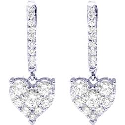 Jewelry Unlimited Heart Cluster Hooped Dangle Earrings - White Gold/Diamonds