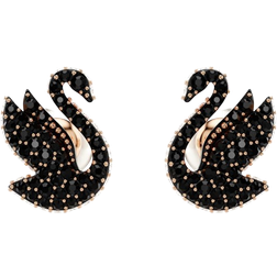Swarovski Swan Stud Earrings - Rose Gold/Black/Pearls