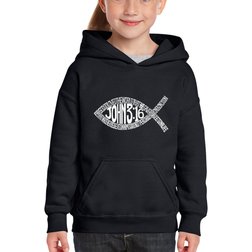 LA Pop Art Kid's Word Art John 3:16 Fish Symbol Hooded Sweatshirt - Black