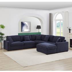 Latitude Run Couch with Ottoman W110256887 Blue Sofa 124.4" 6 Seater