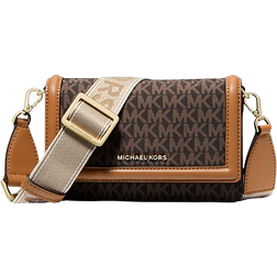 Michael Kors Jet Set Small Logo Print Woven Smartphone Crossbody Bag - Brown/Acorn