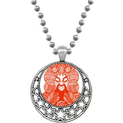 Peking Opera Head Moon Paper Cut Pendant Necklace - Silver/Orange