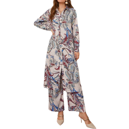 Shein Mulvari Plants Print Tunic Top & Trousers