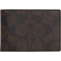 Coach Compact Billfold Wallet In Signature - Gunmetal/Mahogany/Black