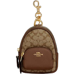 Coach Mini Court Backpack Bag Charm In Signature Canvas - Gold/Khaki Saddle