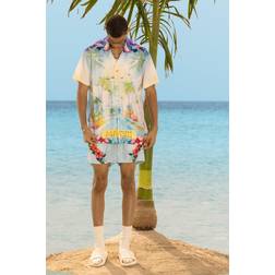 boohooMAN Mens Oversized Mmxiii Short Sleeve Satin Shirt & Short Set Blue