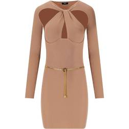 Elisabetta Franchi Knitted Dress with Twist Neck - Nude