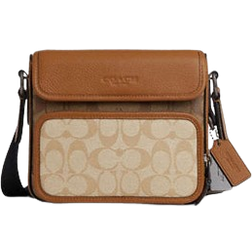 Coach Sullivan Flap Crossbody Bag In Colorblock Signature Canvas - Gunmetal/Light Saddle Multi