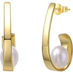 Genevive Elegant Ribbon Half Hoop Earrings - Gold/Pearls