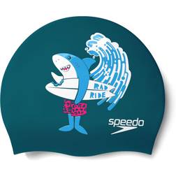 Speedo Junior Printed Silicone Cap - Pluto/Azure Blue/White