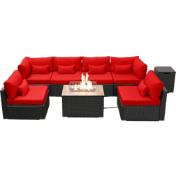 DINELI Sofa with Gas Fire Pit Table Outdoor Lounge Set