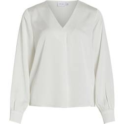 Vila Long Sleeve V-neck Blouse - Snow White