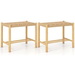 Costway Patio Wooden Dining Stools Natural Seating Stool 18" 2pcs