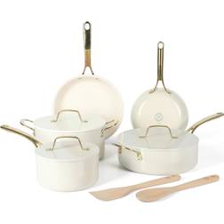 Martha Stewart Galway Premium Nonstick Linen White Cookware Set with lid 10 Parts