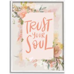 Stupell Home Decor Trust Your Soul Floral Border Impactful Calligraphy Graphic White Framed Art 11x14"