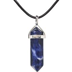 Angel Stones Hexagonal Pointed Reiki Chakra Pendant Necklace - Silver/Black/Blue