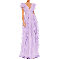 Mac Duggal Pleated Ruffle Cap Sleeve Flowy A Line Gown - Lilac