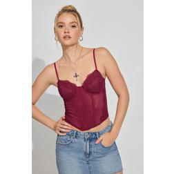 Garage Chrishell Lace Mesh Bustier - Plum Red