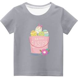 Penkiiy Toddler Cute Happy Easter Graphic Tees - Grey