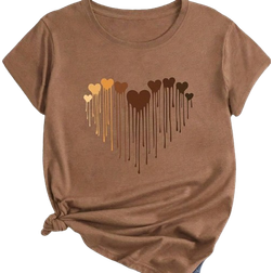 Shein SHEIN Essnce Plus Size Women's Valentine's Day Heart Print Round Neck Short Sleeve T-Shirt