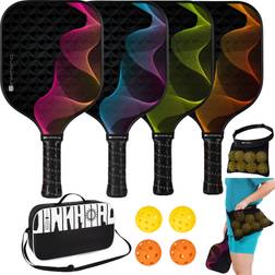 Dinkhiiro Pickleball-Paddles-Set of 4 with Balls, Racquet Bag, Waist Ball Holder Pickle-Ball-Raquette-Set of 4 for Adults, Kids, Beginners, Intermediates Pickle-Ball Equipment and Accessories