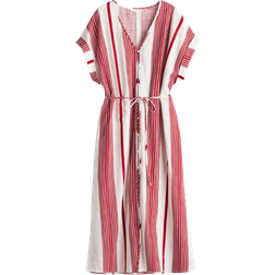 H&M Button Front Crêpe Dress - White/Red Striped