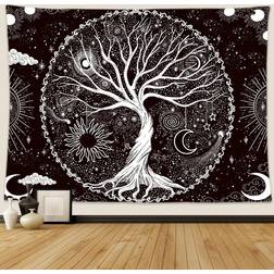 Wonrizon Tree of Life Tapestry Galaxy Space Tapestries Aesthetic Psychedelic Black and White Wall Decor 59.1x82.7"