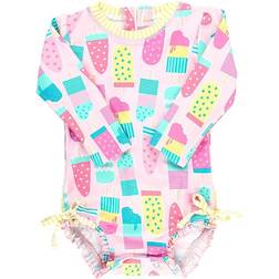 Rufflebutts Toddler Girl's Long Sleeve One Piece Rash Guard - Ice Creme Social