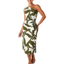 Petal & Pup Zara One Shoulder Midi Dress - Olive Palm