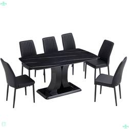 Latitude Run Faux Marble Black Dining Set 63x35.4" 7pcs