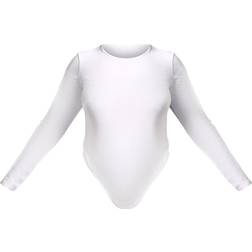 PrettyLittleThing Plus Cotton Long Sleeve Bodysuit - White