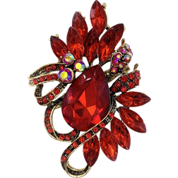 Totf Leaf Statement Brooch Pin - Gold/Red