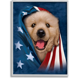 Stupell Puppy & American Flag Gray Framed Art 24x30"