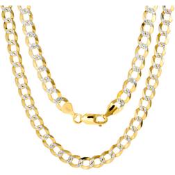 Nuragold Cuban Chain Curb Link Diamond Cut Pave Two Tone Necklace 7mm - Gold/Silver