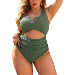 Shein Swim Vcay Summer Beach Plus Size Women's Hollow Out & Ruched One Piece Swimsuit
