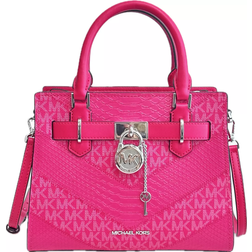 Michael Kors Hamilton Medium Signature Logo and Snake Embossed Satchel - Electric Pink Multi