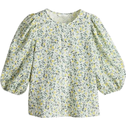 H&M Linen Blend Blouse - White/Floral