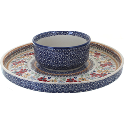 Blue Rose Pottery Red Daisy Dual Serving Dish