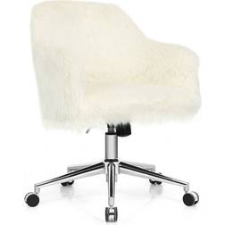 Costway Modern Fluffy Beige Office Chair 34.5"