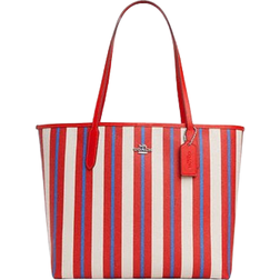 Coach City Tote Bag With Stripe Print - Silver/Chalk Multi