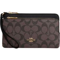Coach Double Zip Wallet In Signature Canvas - Gold/Brown Black