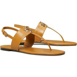 Tory Burch Eleanor Leather Medallion Flat Thong Sandals CARAMEL