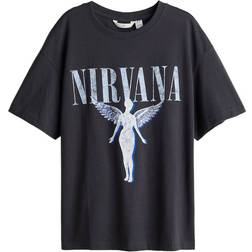 H&M Oversized Printed T-shirt - Dark Gey/Nirvana