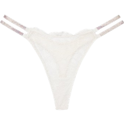 Victoria's Secret Double Shine Strap Lace Thong Panty - Coconut White