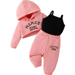 Shein Baby girls sporty style hoodie, vest and pants set with minimalist letter pattern for spring and autumn