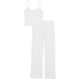PINK Heart Pointelle Long Pajama Set - White/Ivory