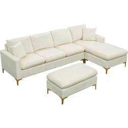 Sectional Sofa with Ottoman Cream Sofa 65.7" 5 Seater