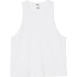 PINK Cotton Cropped Racerback Tank Top - Optic White